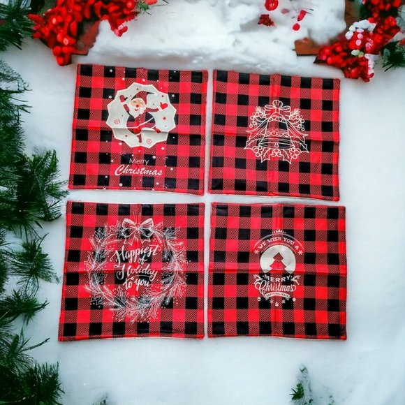 4-pcs Christmas Pillow Covers 17.5" x 17.5" Red/Black Check Festive Decor Gift - Picture 1 of 6
